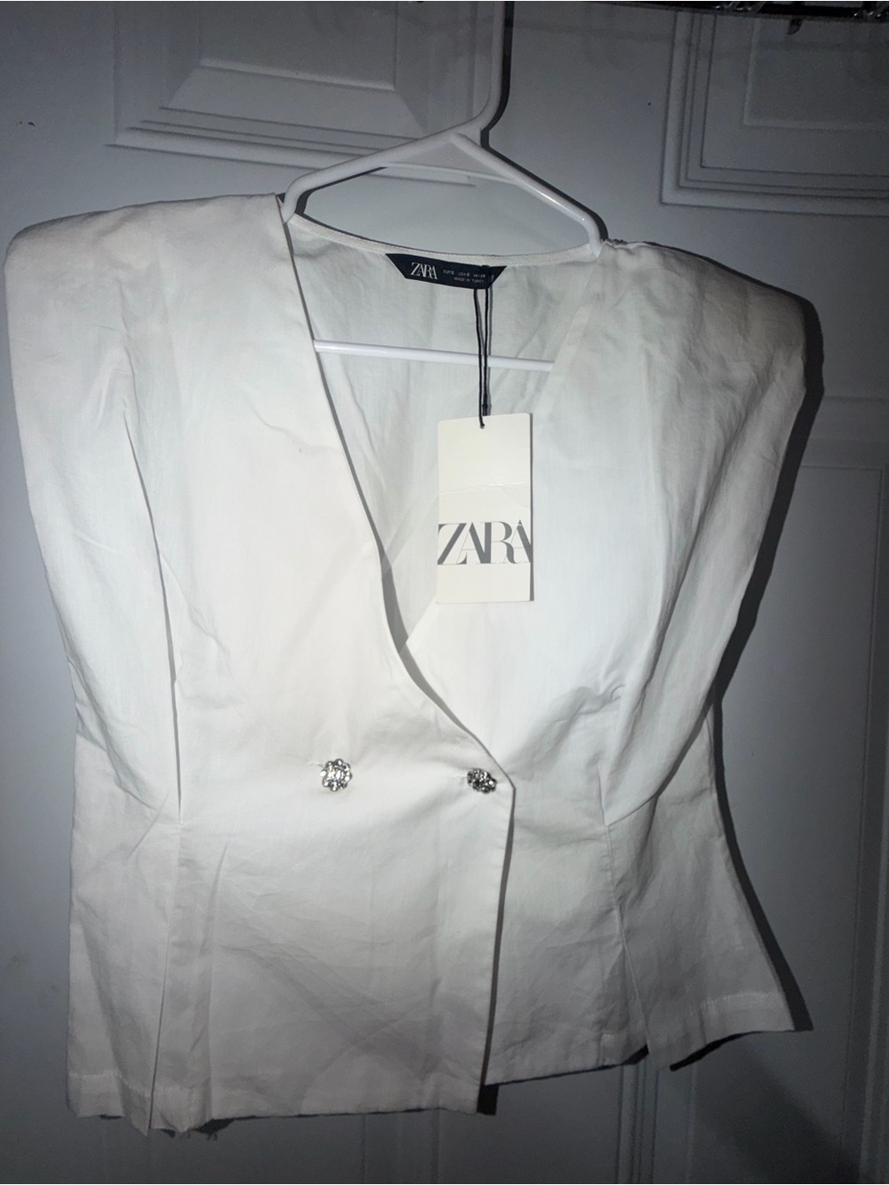 Zara White Double-Breasted Tailored Blazer